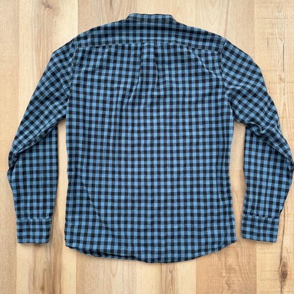 JCrew Mock Neck Long Sleeve Button Up Shirt Blue Black Plaid Slim Fit Stretch - Picture 4 of 8